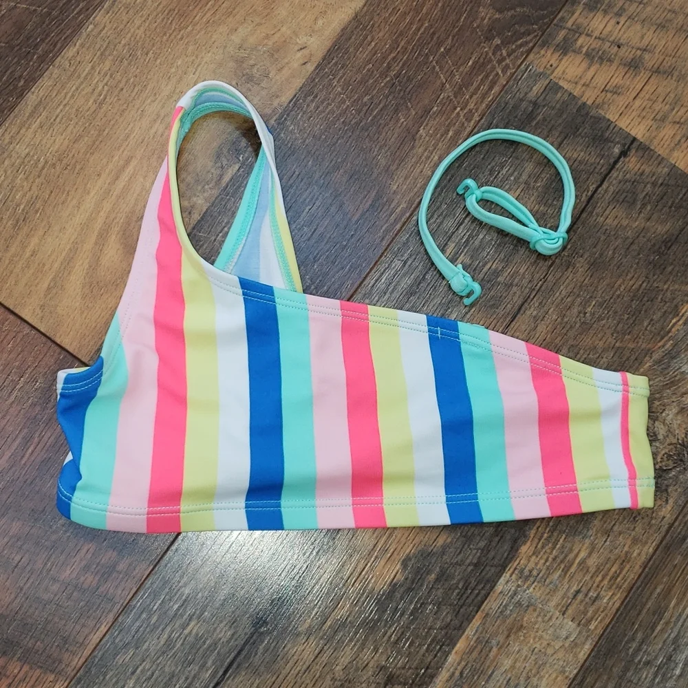 Justice Pink and Blue Striped Bikini Swimsuit, Size 8